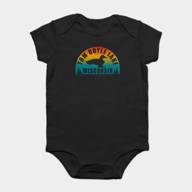 Tom Doyle Lake Northern Wisconsin Sunset Loon Baby Bodysuit by BirdsEyeWorks